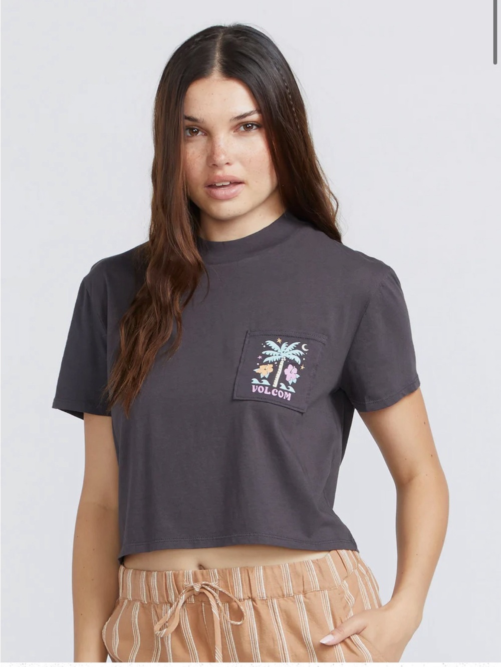 Volcom Black Crop Top with Vibrant Pocket Design